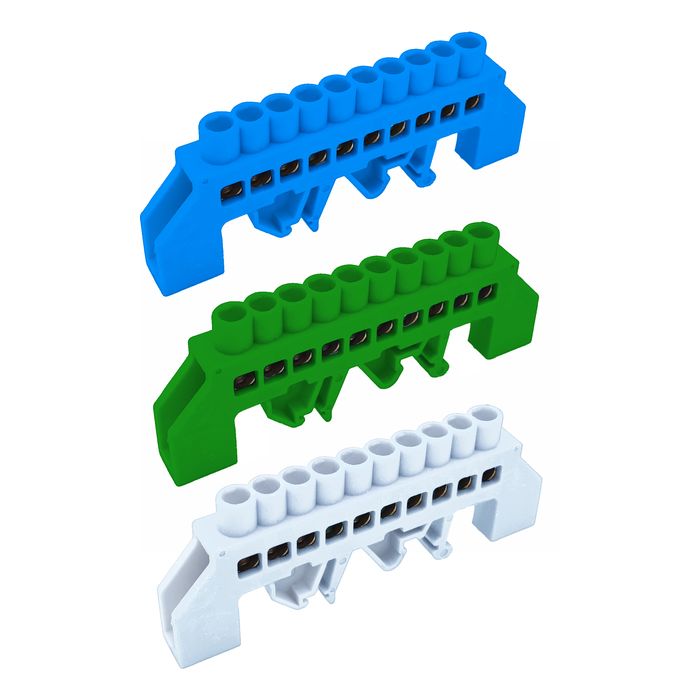 Barra Conexion Bronce Aislada 10 Polos Azul / Blanca / Verde