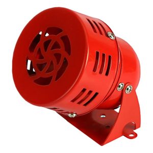 Sirena metálica roja mini motorizada 12VDC 100dB para alarma industrial y señalización acústica potente
