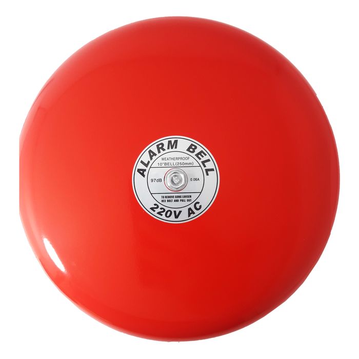 Timbre Campana Alarma Metal Rojo Campanilla 10″ 220v