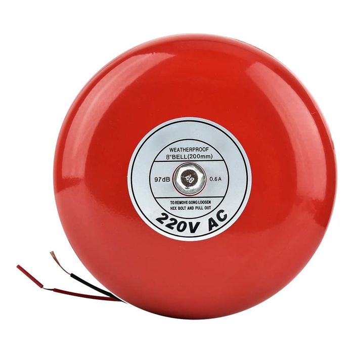 Timbre Campana Alarma Metal Rojo Campanilla 8″ 220v