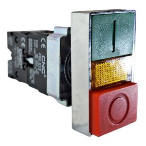 Pulsador metálico LAY5-BW8465 partir-parar para control eléctrico en tableros industriales y maquinaria