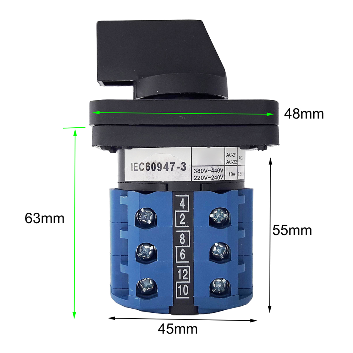 INTERRUPTOR CONMUTADOR 1-0-2 10A 3P 220VAC TIPO PACO