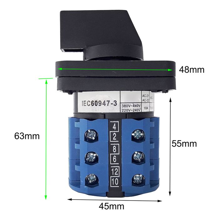 INTERRUPTOR CONMUTADOR 1-0-2 25A 3P 220-380VAC