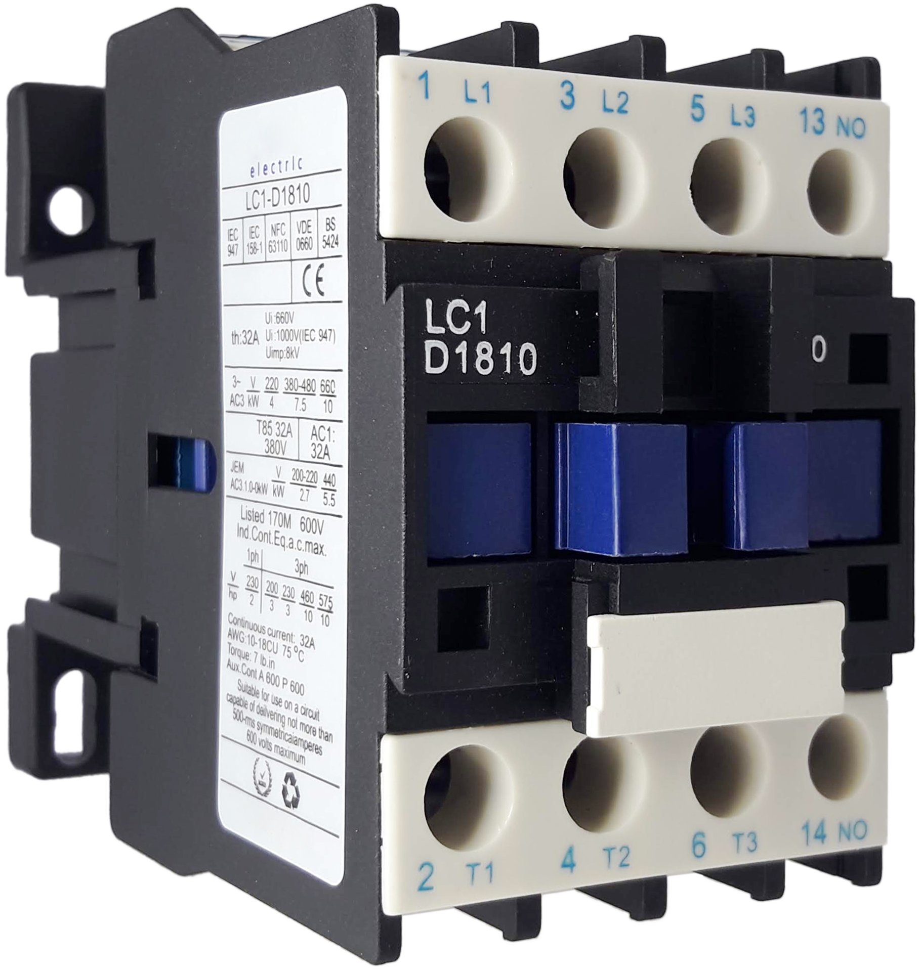 Contactor Trifásico 18A 220V 1NO+1NC | Serie LC1-D1810