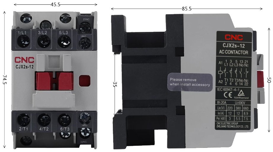 Contactor Trifásico 12A 220V CJX2s 1NO+1NC CNC Electric