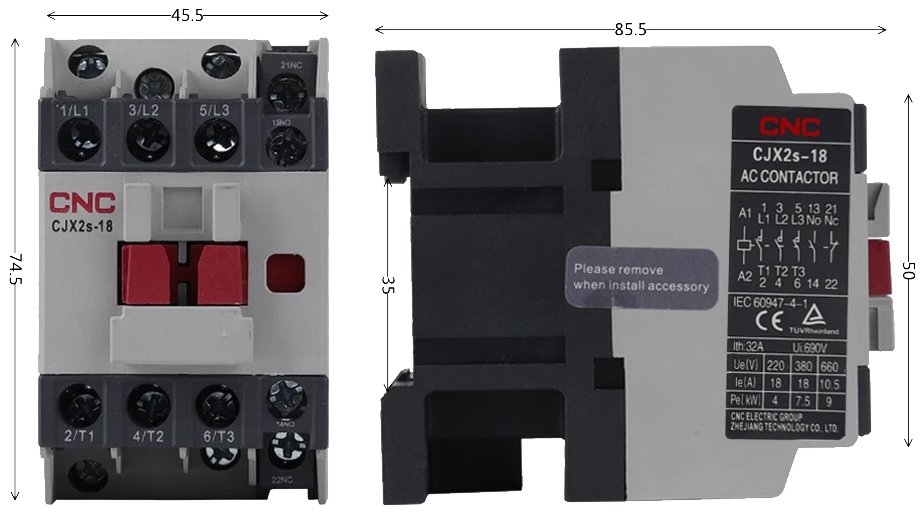 Contactor Trifásico 18A 220V CJX2s 1NO+1NC CNC Electric