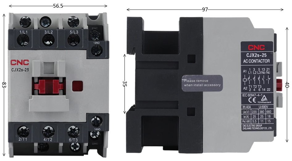 Contactor Trifásico 25A 220V CJX2s 1NO+1NC CNC Electric