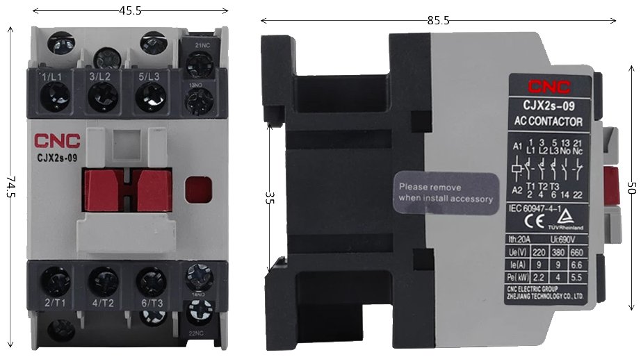 Contactor 9 Amp 220 Vac Trifásico 1 NO + 1 NC CNC CJX2s