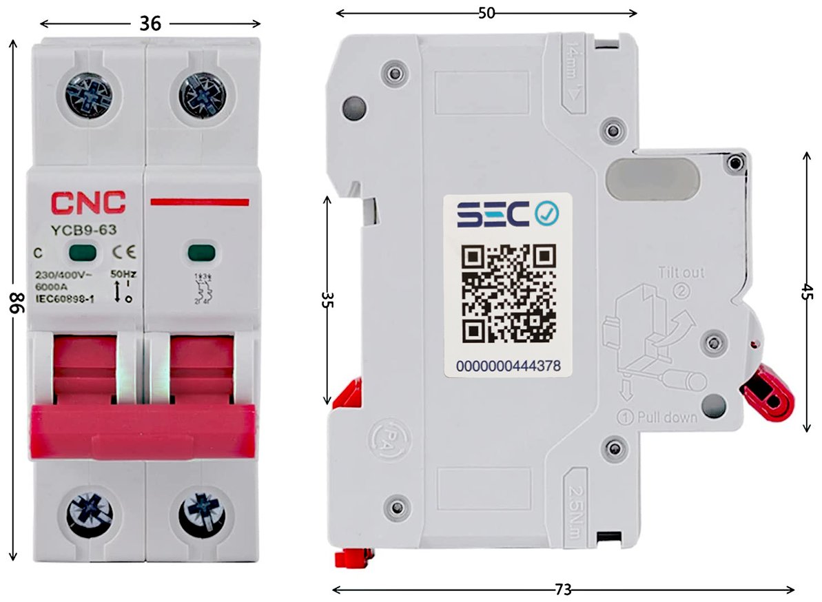 Interruptor Automático 2x6A Curva C 6kA CNC Electric | Protección Bipolar