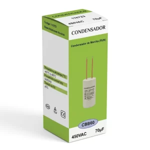 Condensador de Marcha 70uF 450VAC con 2 Cables CBB60